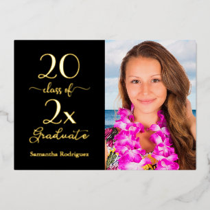 Invitation En Aluminium Classe élégante Photo Black Gold Graduation Party