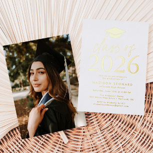 Invitation En Aluminium Classe Gold Foil moderne de 2025 Graduation Party