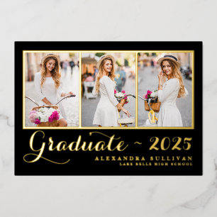 Invitation En Aluminium Classe Noire de 2025 Collage photo Graduation