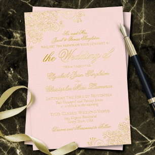 Invitation En Aluminium Classic Elegance Gold sur Blush Pink Mariage forme