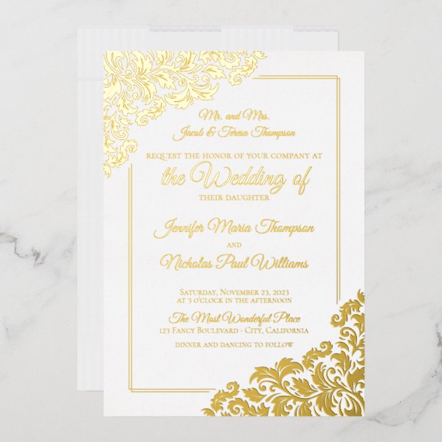 Invitation En Aluminium Classic élégant avec ornements floraux pour Mariag (Enveloppe)