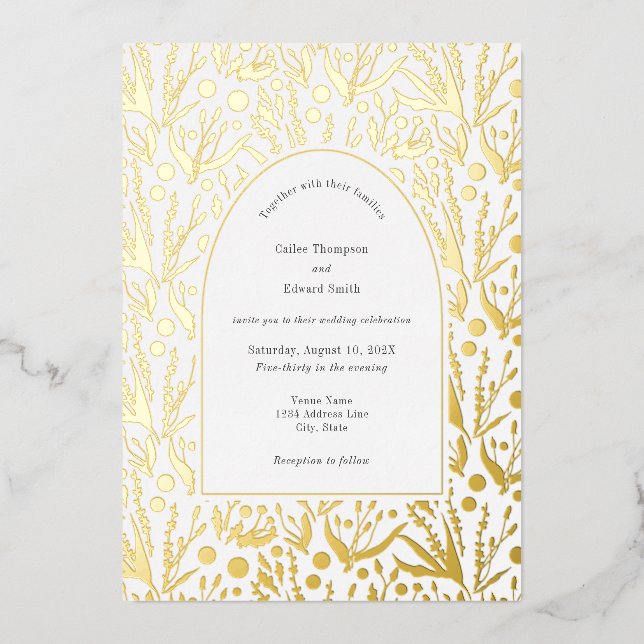 Invitation En Aluminium Classic Elegant Botanical Mariage (Recto)