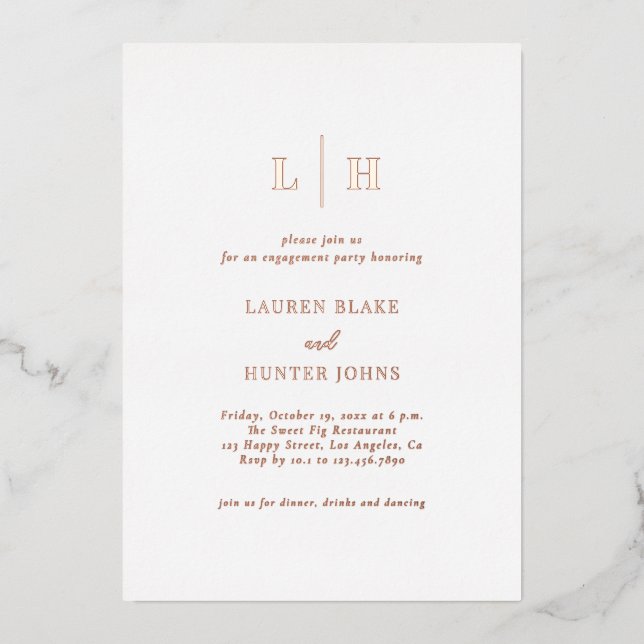 Invitation En Aluminium Classic Elegant Rose Gold Engagement Party Foil (Recto)