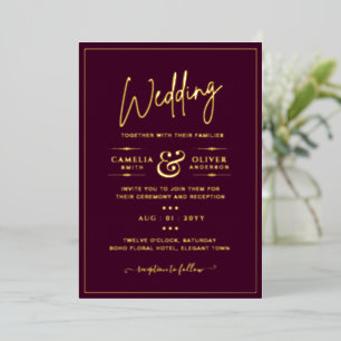 Invitation En Aluminium Classic GOLD FOIL Bourgogne Élégant Classic Mariag