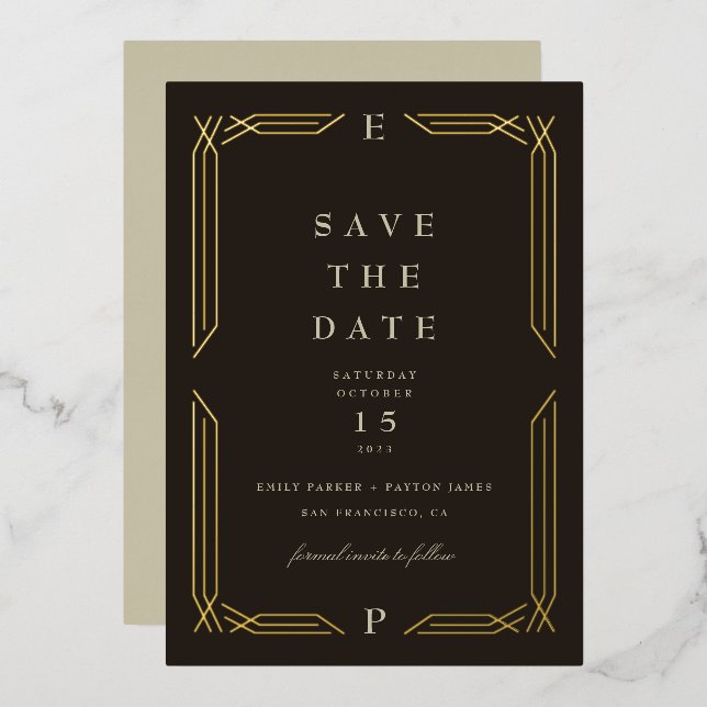 Invitation En Aluminium Classic Gold Foil Byzantin Enregistrer la date (Recto/Verso)