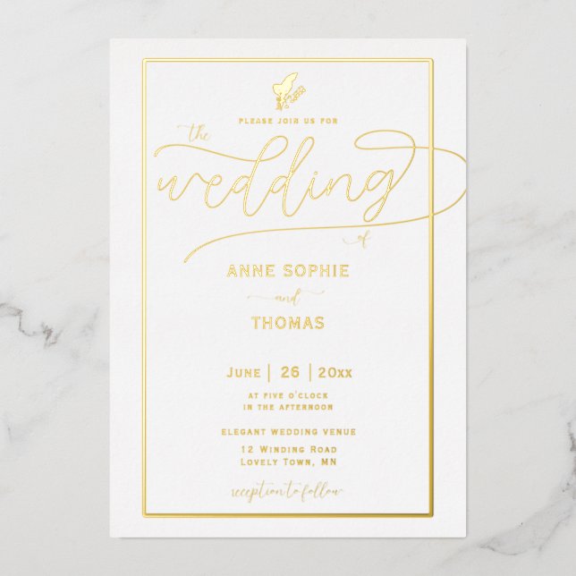 Invitation En Aluminium Classic Gold Spring Lily of Valley Floral Mariage (Recto)