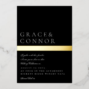 Invitation En Aluminium Classic moderne Black Grey Gold Foil Mariage