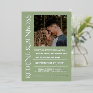 Invitation En Aluminium Classic Sage Green Foil Photo Wedding Foil 