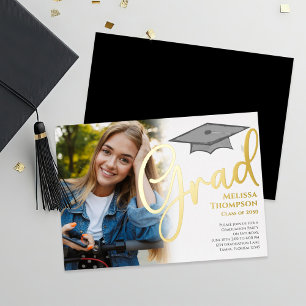 Invitation En Aluminium Classic Script Graduation Modèle photo Gold