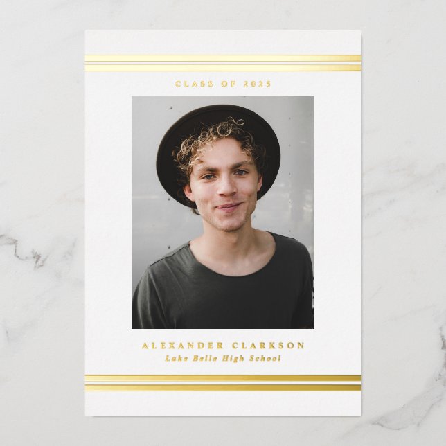 Invitation En Aluminium Classic Stripes moderne Photo Graduation Party (Recto)