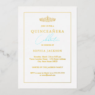 Invitation En Aluminium Classique Elegant Bleu Photo Quinceanera