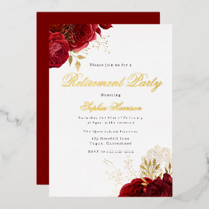 Invitation En Aluminium Classique Élégant Rose Rouge Fête de Retraite Doré