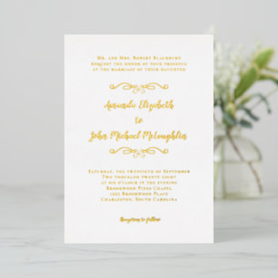 Invitation En Aluminium Classique Élégant Simple Formel Mariage Blanc Or