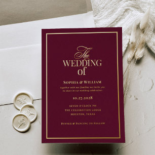 Invitation En Aluminium Classique Luxe Bourgogne Mariage avec Or