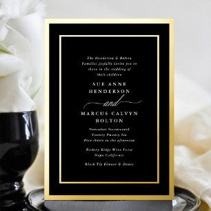Invitation En Aluminium Classique Mariage Blanc Script   Cadres Or