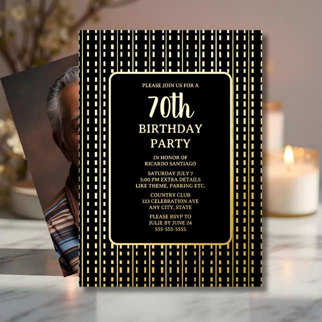 Invitation En Aluminium Classy Black & Gold 70e fête d'anniversaire person (Créateur téléchargé)