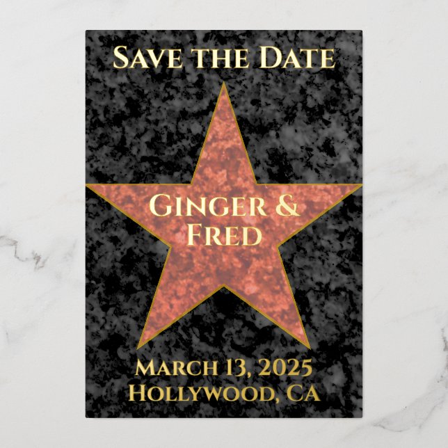 Invitation En Aluminium Classy Foil Hollywood Star Enregistrer la date (Recto)