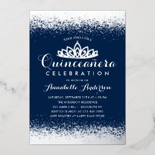 Invitation En Aluminium Classy Royal Blue Quinceañera Parties scintillant