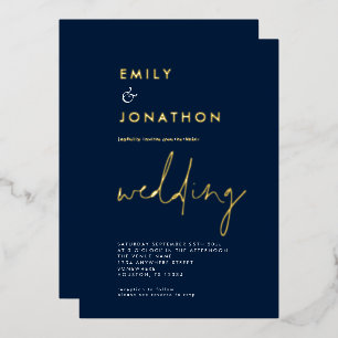 Invitation En Aluminium Classy Script Marine Mariage or Real
