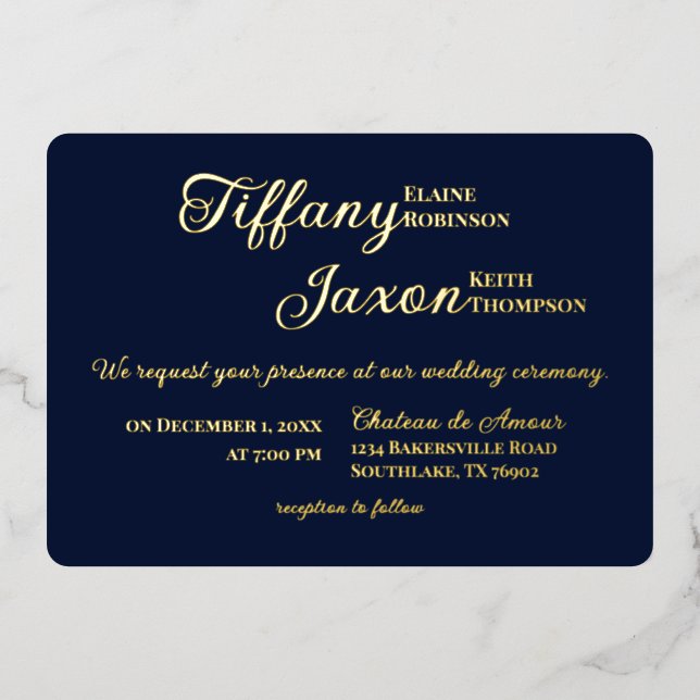 Invitation En Aluminium Co-Starring Marine Blue Mariage Real (Recto)