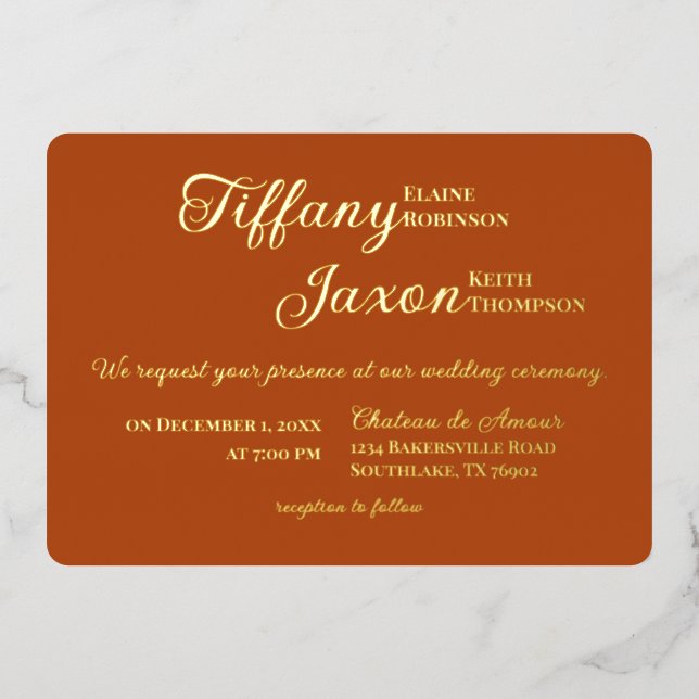 Invitation En Aluminium Co-Starring Terracotta Mariage Real (Recto)