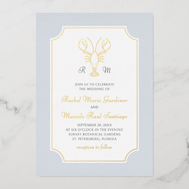 Invitation En Aluminium Coastal Lobster Minimalist Preppy Wedding (Recto)