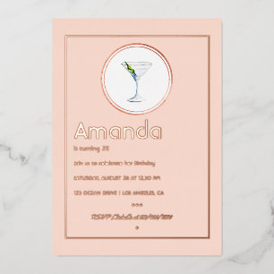 Invitation En Aluminium Cocktail d'anniversaire rose Gold et Blush Pink