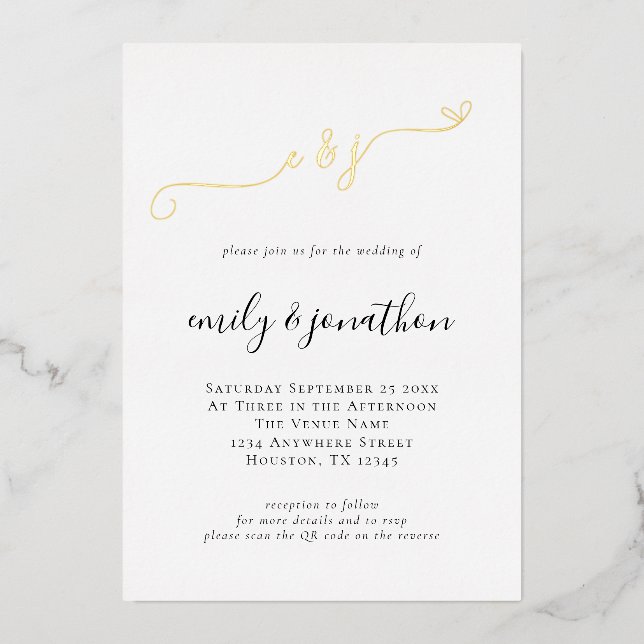 Invitation En Aluminium Code QR Initiales de la police Elegant Script Mari (Recto)