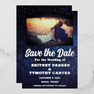 Invitation En Aluminium Code QR moderne Photo Galaxie céleste Mariage