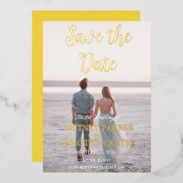 Invitation En Aluminium Code QR moderne Script photo Mariage jaune
