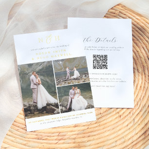 Invitation En Aluminium Code QR Monogramme Brillants 3 Photos Collage Mari