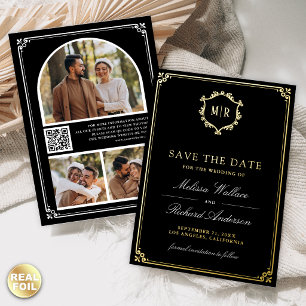 Invitation En Aluminium Code QR noir Photo Mariage Enregistrez la date Or