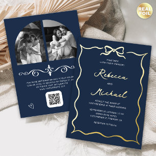 Invitation En Aluminium Code QR Photo Mariage Nuit Or Dessiné à la Main Ar