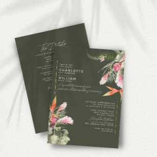 Invitation En Aluminium Code QR RSVP Fleur Tropicale Verte Mariage Or