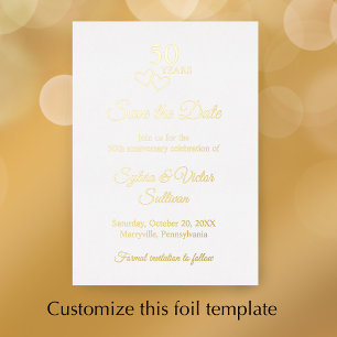 Invitation En Aluminium Cœur Doré Simple Élégant 50e Anniversaire de Maria