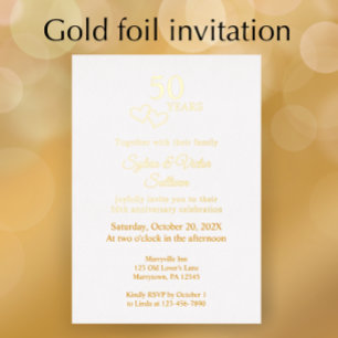 Invitation En Aluminium Cœur Élégant 50e Anniversaire de Mariage Fête Or