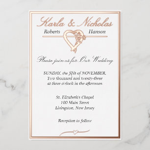 Invitation En Aluminium Coeur & Rose, Mariage blanc élégant,