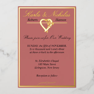 Invitation En Aluminium Cœur & Roses, Rose Cannelle Mariage