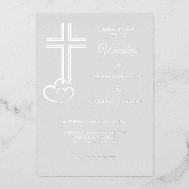 Invitation En Aluminium Coeurs croisés double ligne sur Mariage argent (Recto)