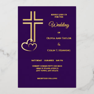 Invitation En Aluminium Coeurs croisés double ligne sur Mariage pourpre