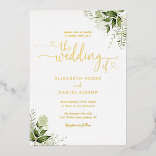 Invitation En Aluminium Coeurs vertes Script Calligraphie Mariage Or