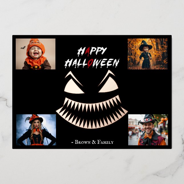 Invitation En Aluminium Collage photo de famille Halloween déplaisant (Recto)