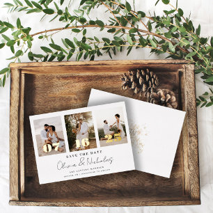 Invitation En Aluminium Collage photo Mariage moderne Enregistrer la date