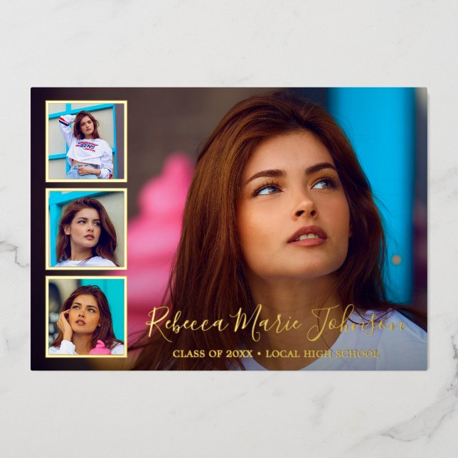 Invitation En Aluminium Collage photo moderne Elégant Graduation (Recto)