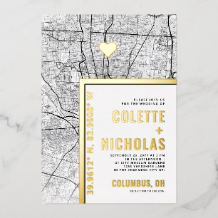 Invitation En Aluminium Columbus Love Locator Mariage sur le thème de la
