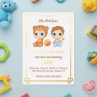 Invitation En Aluminium Combinaison ourson pour les premiers jumeaux anniv
