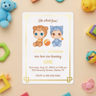 Invitation En Aluminium Combinaison ourson pour les premiers jumeaux anniv