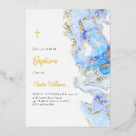 Invitation En Aluminium Conception de marbre fluide Baptême