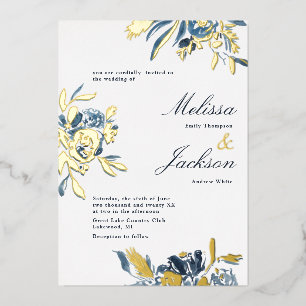 Invitation En Aluminium Conception de mariage Fleur bleue délicate et flor