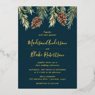 Invitation En Aluminium Cône de pin aquarelle hivernale mariage